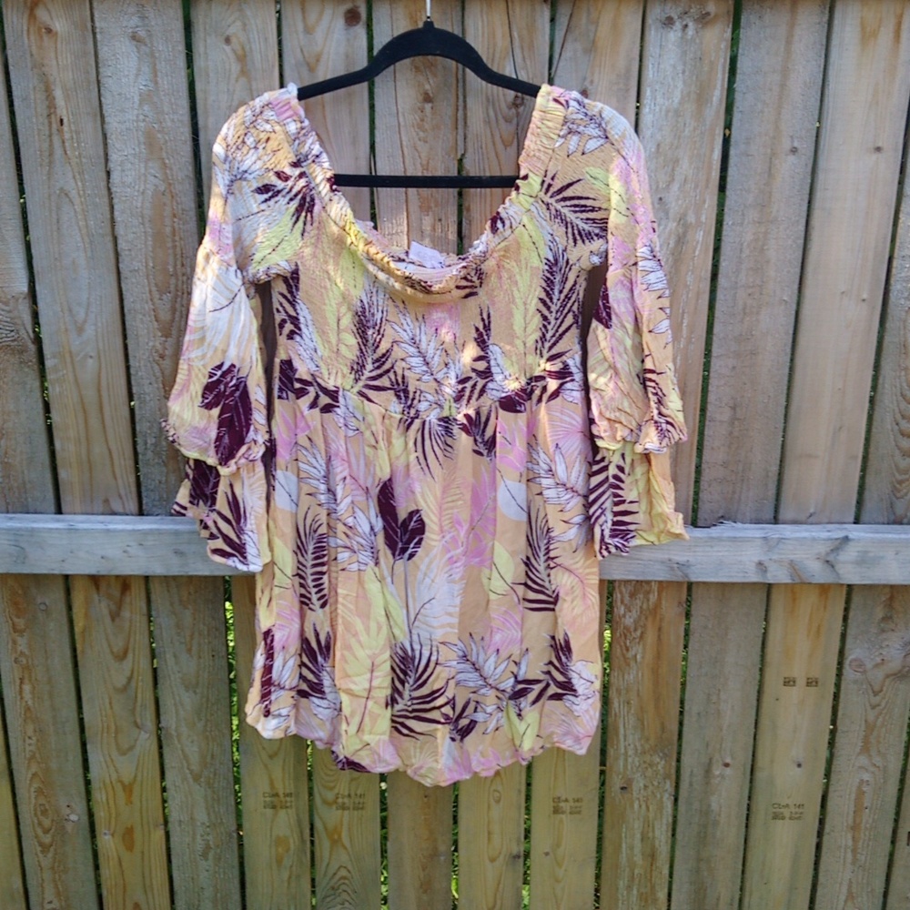 Boho Multi Color Multi Pattern Women's Layered Bell Sleeve Flowy Blouse Top